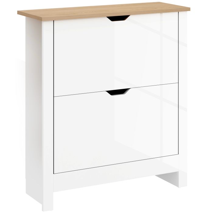TUSAZIA 2 Flip Drawers Medium-sized Shoe Cabinet - Gloss White
