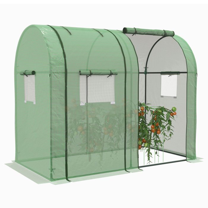 Tomato Greenhouse, Garden Growhouse with 2 Roll-up Doors and 4 Mesh Windows, Portable Indoor Outdoor Green House, 185 x 94 x 150cm, Green