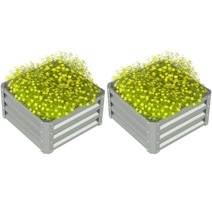 SUNVISTA Set of Two 60 x 60cm Steel Planter Boxes - Light Grey