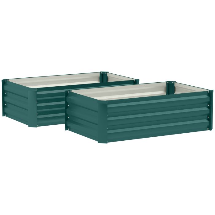 SUNVISTA Set of Two 60 x 100cm Galvanised Steel Planters, Green