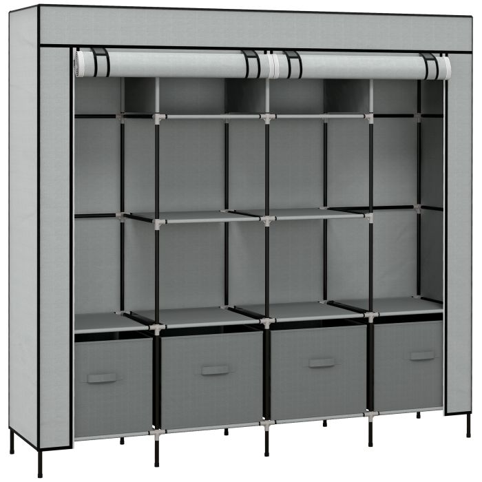 HERON 166cm Fabric Wardrobe, 10 Compartments, 2 Hanging Rails, 4 Drawers, Portable Closet, Dark Grey