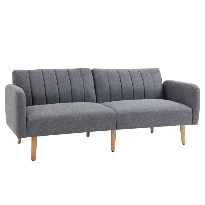 Two Seater Sofa Bed, Convertible Linen Fabric Sofa Couch, Click Clack Sofa Bed with Adjustable Split Backrest, Grey