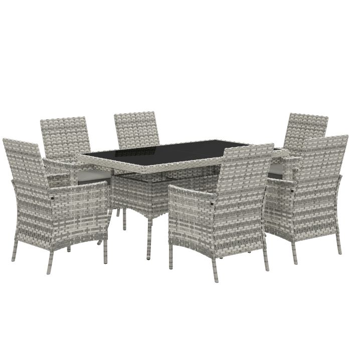 SUNVISTA Seven-Piece Rattan Dining Set - Mixed-Grey