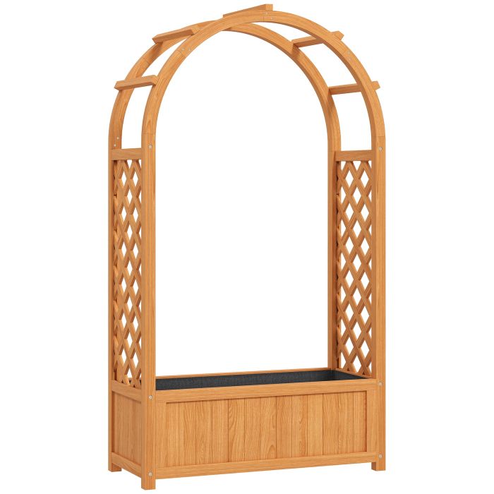 SUNVISTA Wooden Raised Garden Bed with Trellis, Liner, Drainage Holes, for Vine Climbing Plants, Flowers, 83 x 36 x 145 cm