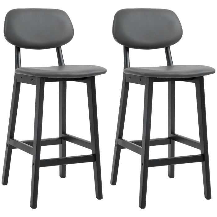 Scott Bar Stools Set of 2 with Faux Leather Upholstery - Dark Grey