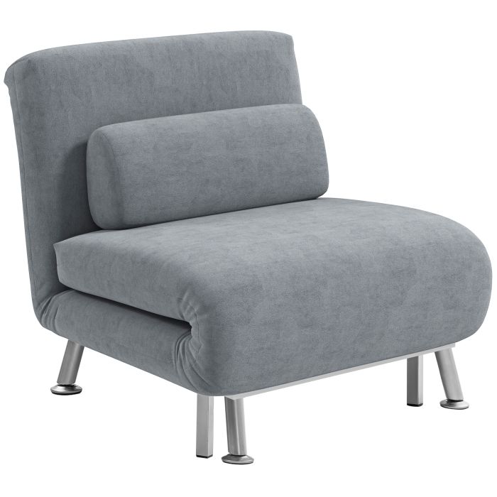 HERON Single Velvet-Feel Sleeper Chair - Grey