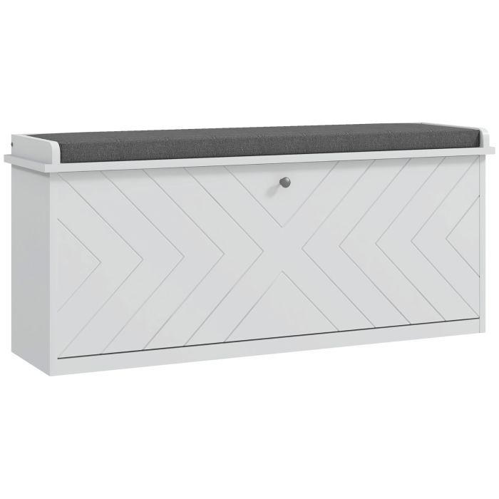 Scott Upholstered Hallway Bench with Flip Drawer - White