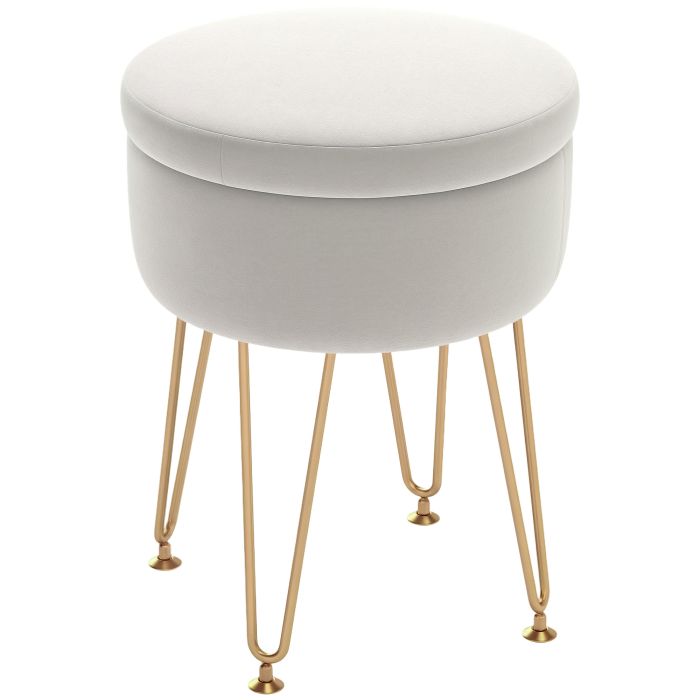 HERON 5L Velvet-Feel Storage Ottoman - Cream White