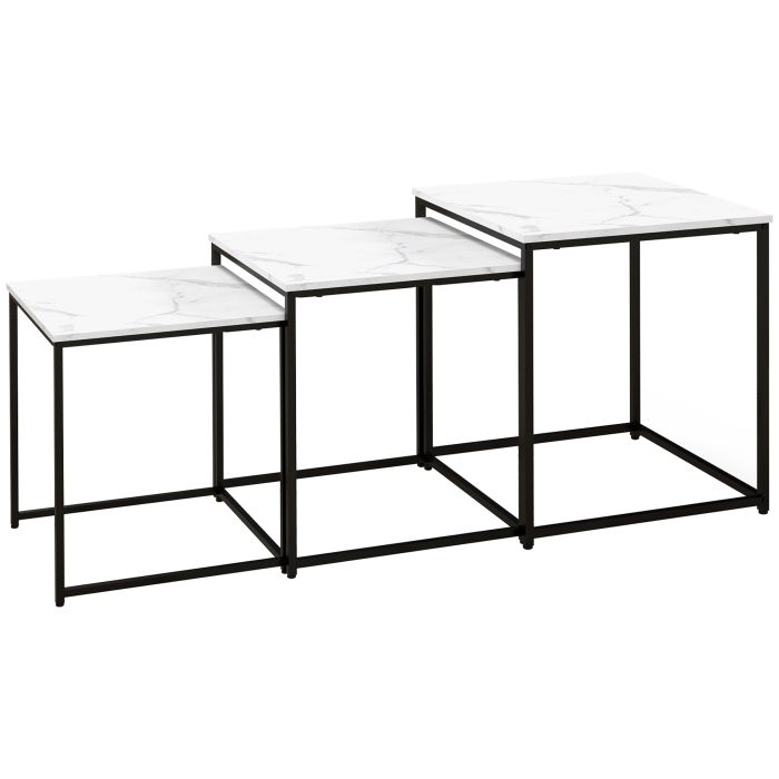Scott Nesting Tables Set of 3 with Faux Marble Top - White