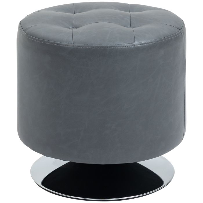 360deg Swivel Foot Stool Round PU Ottoman with Thick Sponge Padding and Solid Steel Base, Grey