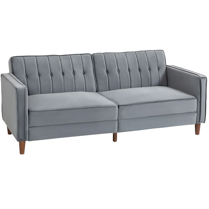 HERON Velvet-Feel Three-Seater Sofa Bed - Dark Grey