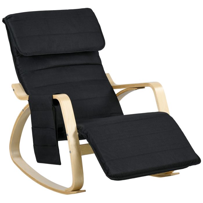 Scott Rocking Lounge Chair Recliner with Adjustable Footrest - Black