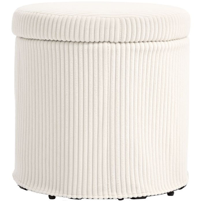 HERON 40cm Round Storage Ottoman, Corduroy Footstool with Removable Lid and Legs, Vanity Stool for Living Room, Bedroom, Beige