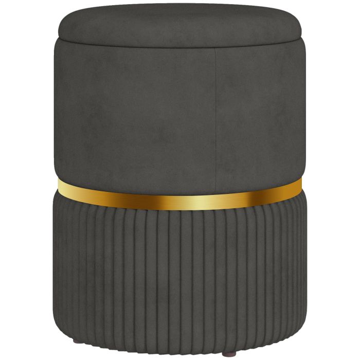Round Ottoman Stool with Storage, Velvet-feel Fabric Upholstered Pouffe Foot Stool with Padded Seat and Hidden Space