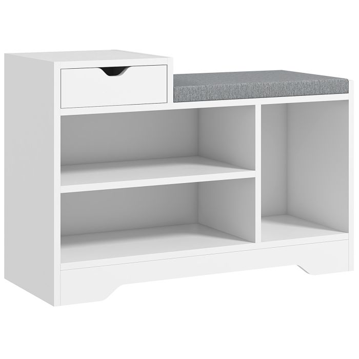 ANWI Shoe Storage with Seat, Upholstered Entryway Bench, Shoe Bench with Drawer and 3 Open Shelves for Hallway