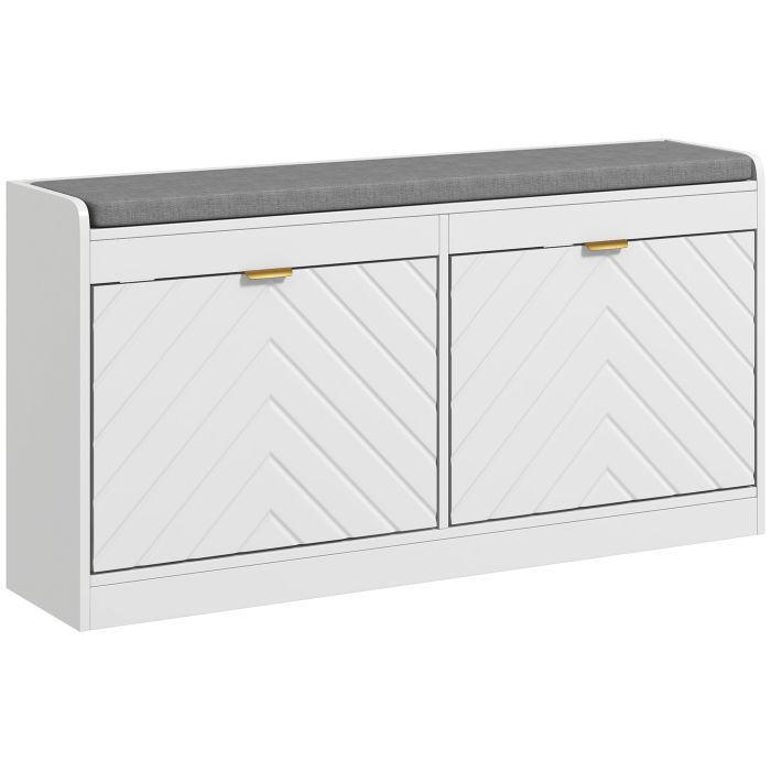 Shoe Storage with Seat, Upholstered Entryway Bench, Shoe Bench with 2 Flip Drawers and 2 Vents for 8 Pairs of Shoes
