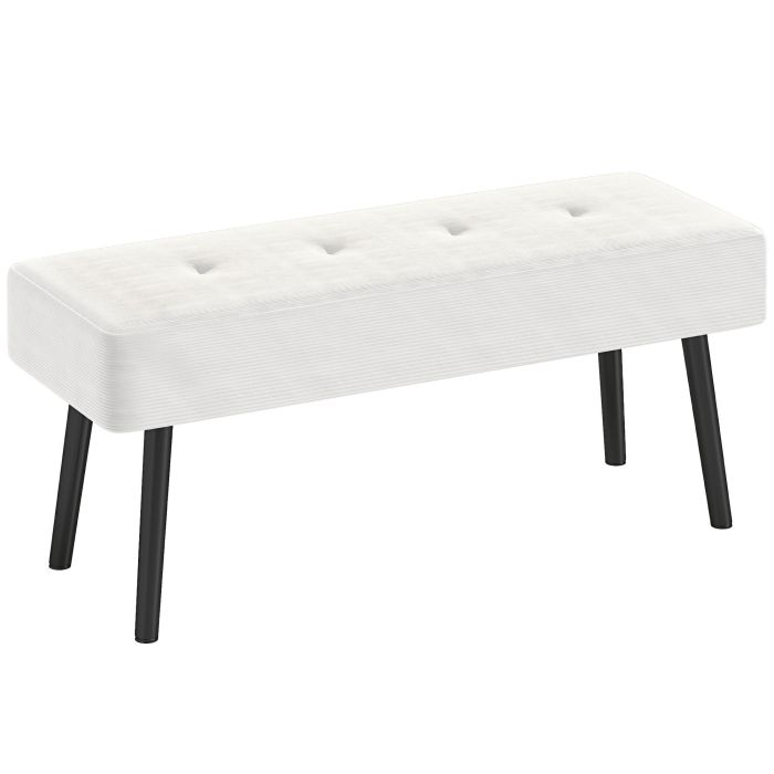 HERON End of Bed Bench, Corduroy Bedroom Bench with Thick Padding and Steel Legs, Tufted Window Seat for Entryway, Living Room, Cream White