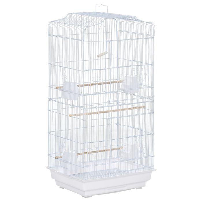 PAWSTER Large Metal Bird Cage with Perches, Food Bowls, Swing for Budgie, Parakeet, 46.5 x 35.5 x 92cm,White