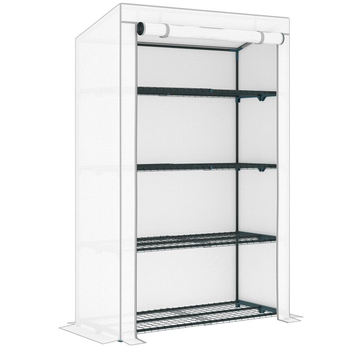 SUNVISTA 4 Tier Lean-to Mini Greenhouse with Reinforced PE Cover, Portable Small Greenhouse with Roll-Up Door, Grey