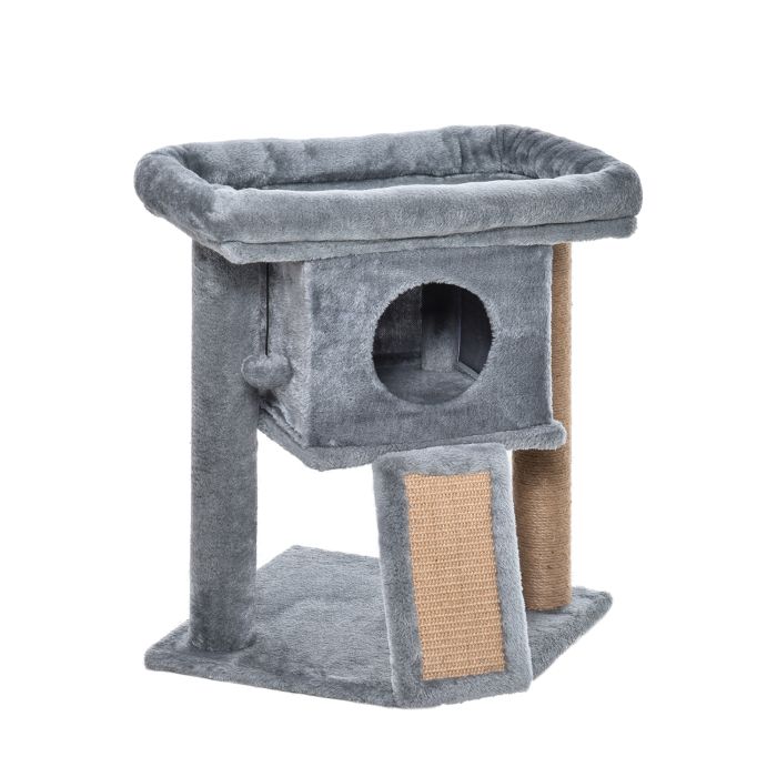 Cat Tree Tower for Indoor Cats Climbing Activity Center Kitten Furniture with Jute Scratching Pad Ball Toy Condo Perch Bed 40 x 40 x 57cm Grey