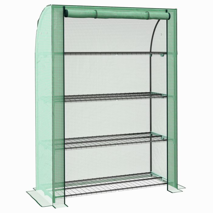4 Tier Mini Greenhouse with Reinforced PE Cover, Portable Green House w/ Roll-up Door and Wire Shelves, 170H x 120W x 50Dcm, Green