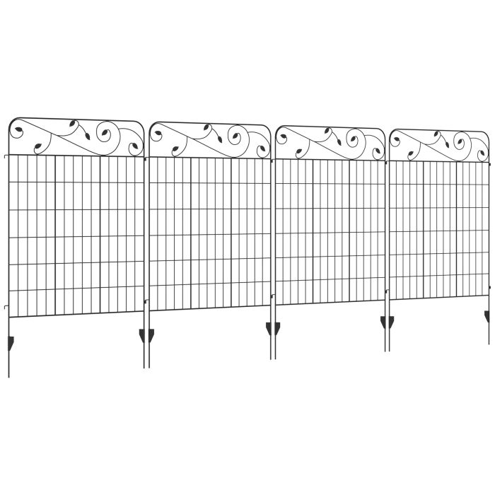 Decorative Garden Fencing, 4PCs 43in x 11.5ft Outdoor Picket Fence Panels, Rustproof Metal Wire Landscape Flower Bed Border Edging, Black