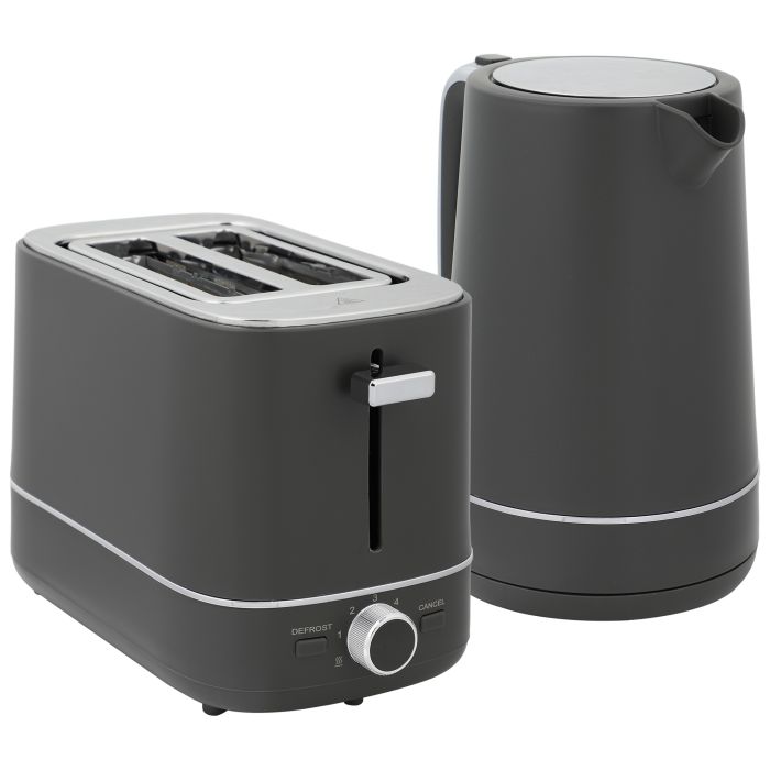 HERON Kettle and Toaster Set, 1.7L 3000W Fast Boil Kettle & 2 Slice Toaster Kitchen Set with 6 Level Browning Controls, Defrost, Reheat, Grey