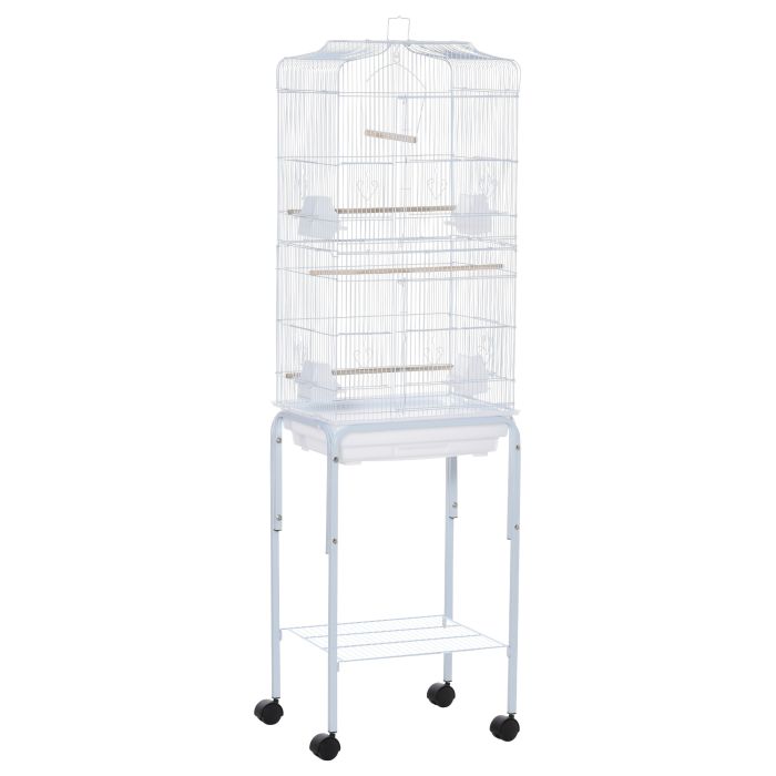 Metal Bird Parrot Cage w/ Breeding Stand Feeding Tray Wheels Parakeet Pet Supply White 47.5L x 37W x 153H (cm)