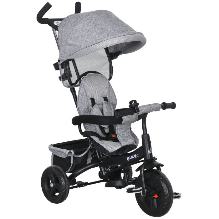 Scott 4 in 1 Kids Trike Push Bike with Push Handle and Canopy - Grey and Black