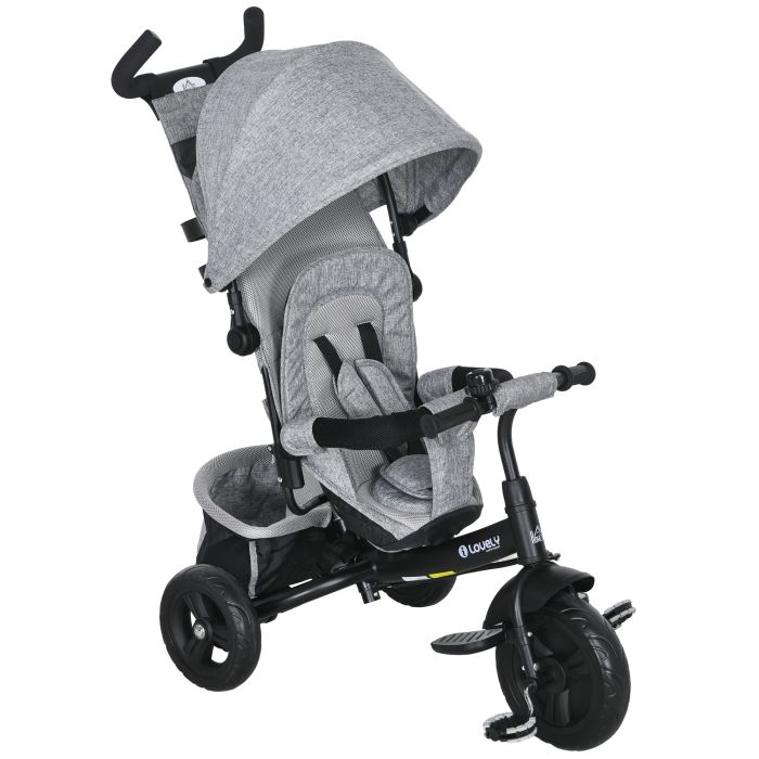 Scott 4 in 1 Kids Trike Push Bike with Push Handle and Canopy - Black and Grey