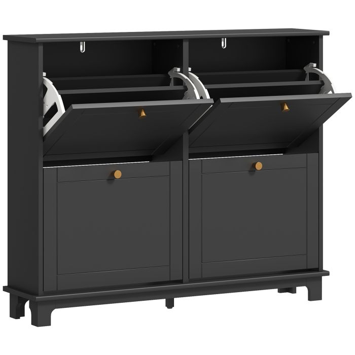 TREKLA 4 Drawer Shoe Storage Cabinet Flip Doors Adjustable Shelves for 16 Pairs - Black