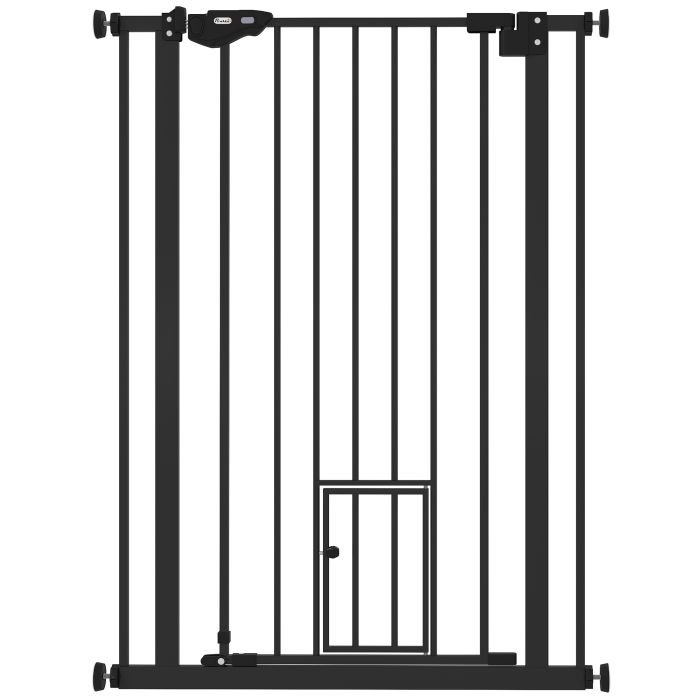 Extra Tall Dog Gate with Cat Door, Pet Safety Gate for Doorways Stairs with Auto Close Double Locking, 104 cm Tall 74-80 cm Wide, Black