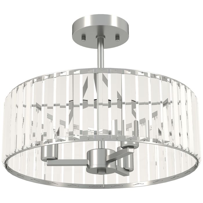 HERON Crystal Ceiling Light Fixture Semi Flush Mount Chandelier E14 3 Lights - Silver Tone