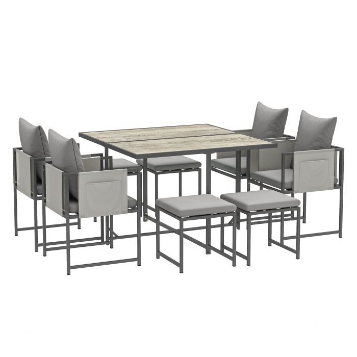SUNVISTA Nine-Piece Steel Frame Garden Dining Set - Grey