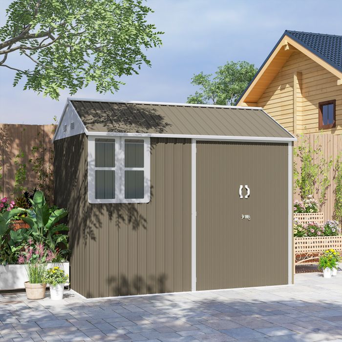 8 x 6 ft Galvanised Garden Shed, Outsoor Metal Storage Shed with Double Doors Window Air Vents for Patio, Lawn, Grey