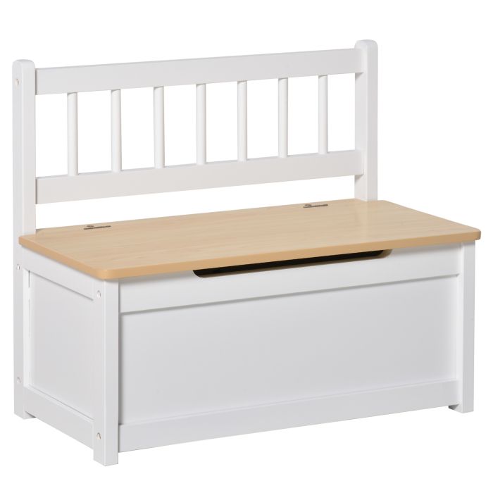 2-In-1 Wooden Toy Box Seat Bench Storage Chest Cabinet Organizer with Safety Pneumatic Rod 60x30x50cm White