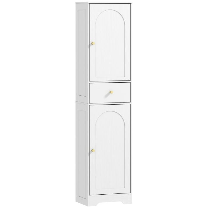 HERON Tall Bathroom Cabinet with Arched Doors - White