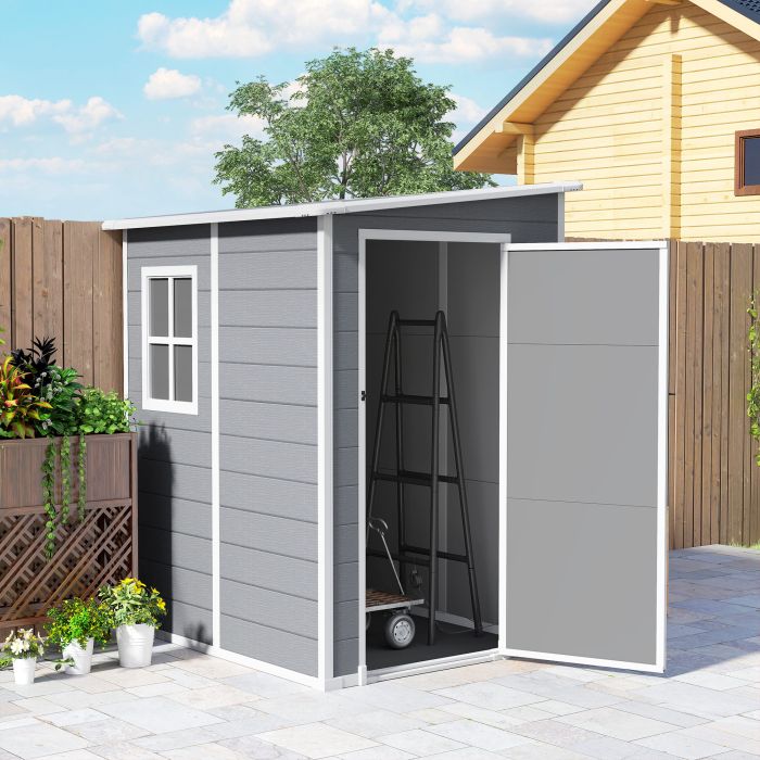 4'x5' Garden Storage Shed, Lean to Shed, Lockable Garden Shed with Window, Vent and Plastic Roof, Grey