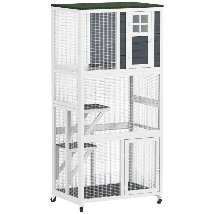 YORVEN Catio Outdoor Enclosure Fir Wood with Roof and Platforms - White
