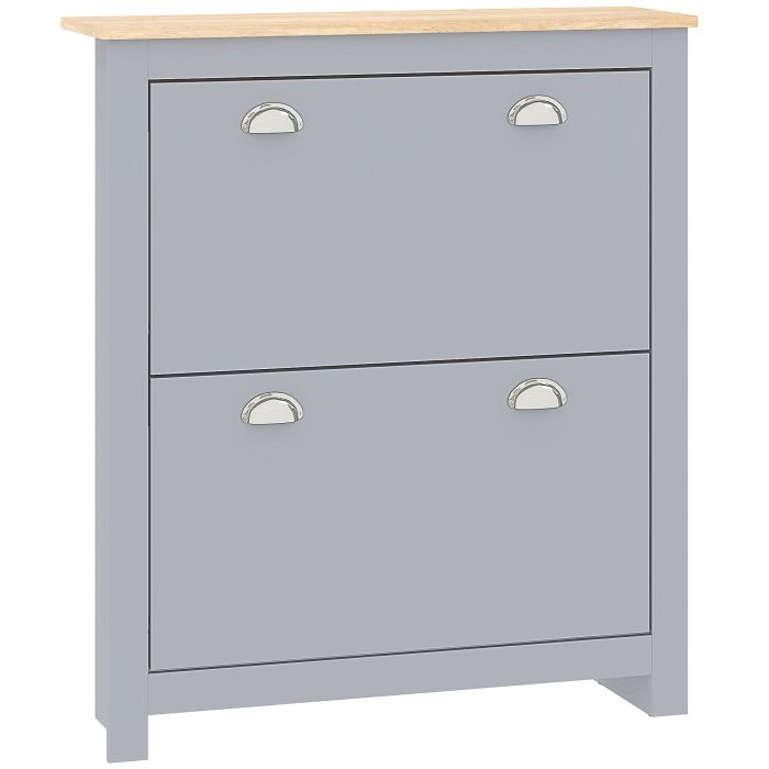 SOLEVA 2 Drawer Narrow Shoe Cabinet Flip Doors Adjustable Shelf for 12 Pairs - Grey