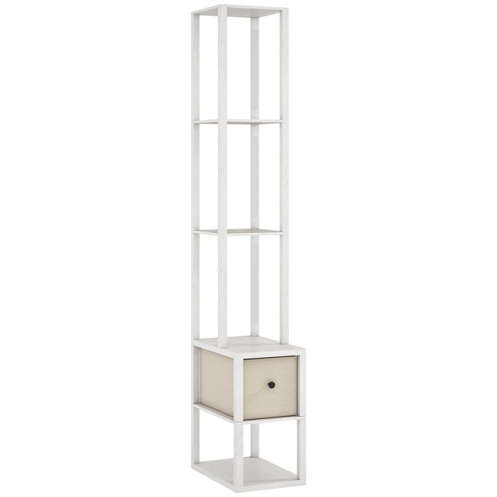HERON Floor Lamp with Shelves LED Column Standing Lamp Fabric Drawer - White