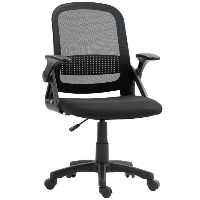 HERON Breathable Mesh Office Chair Ergonomic Swivel Flip up Armrests Lumbar - Black