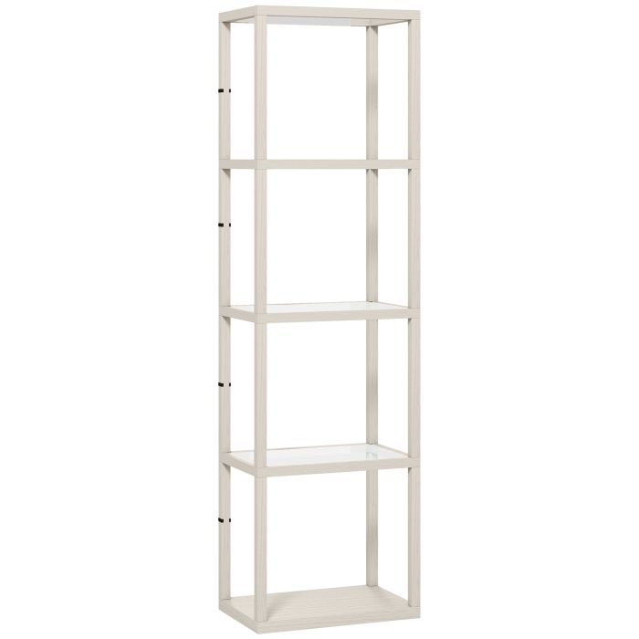 HERON LED Floor Lamp with Glass Shelves 4 Layers Dimmable Standing Lamp - Oak