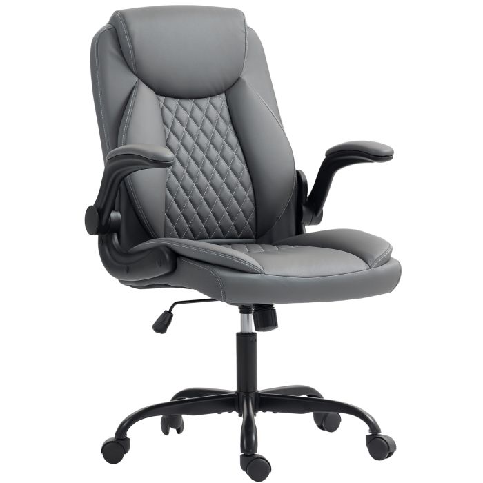 HERON Faux Leather Office Chair Flip Up Armrests - Charcoal Grey