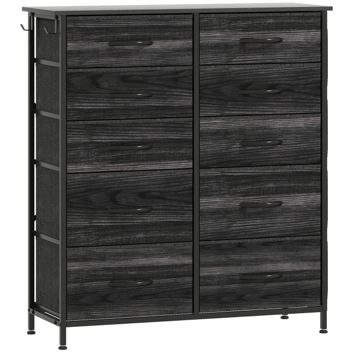 STOWLY Black Chest of Drawers - Medium-sized, 8 Drawers, Double, Fabric Drawers