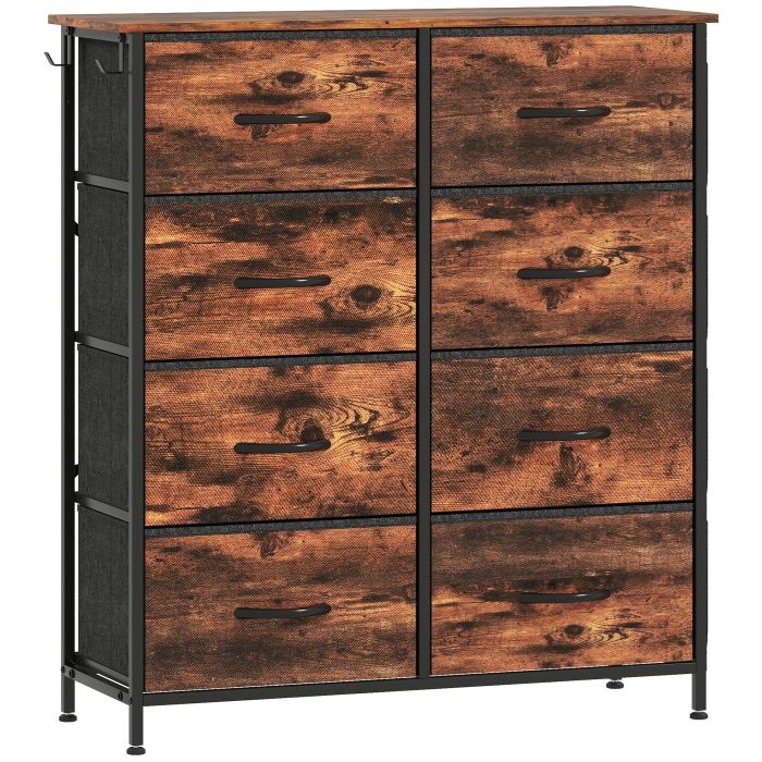 STOWLY Oak Finish Chest of Drawers - Medium-sized, 8 Drawers, Double, Fabric Drawers