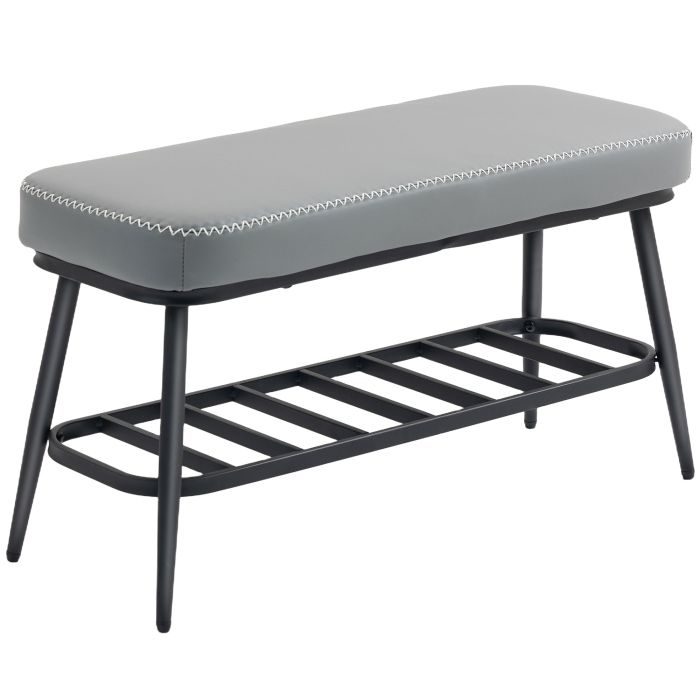 ELDHAM PU Leather Shoe Storage Bench - Grey