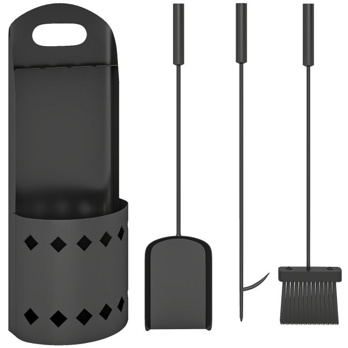 MODRIC 4 Pieces Fireplace Companion Set Metal Fireside Accessories - Black