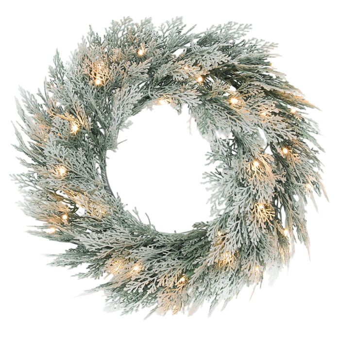 LUXER Flocked Prelit Christmas Wreath PE 60cm - Green