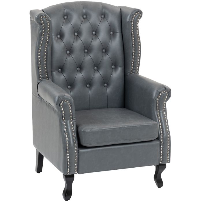 CARTHOR PU Leather Chesterfield Armchair - Grey